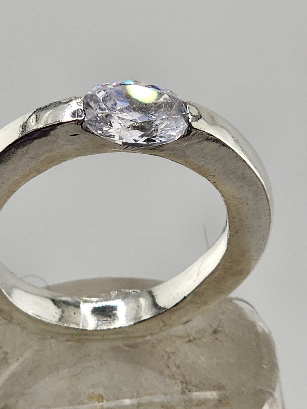 CUBIC ZIRCONIA PRESSURE RING HANDMADE STERLING SILVER SIZE7 - Picture 11 of 15